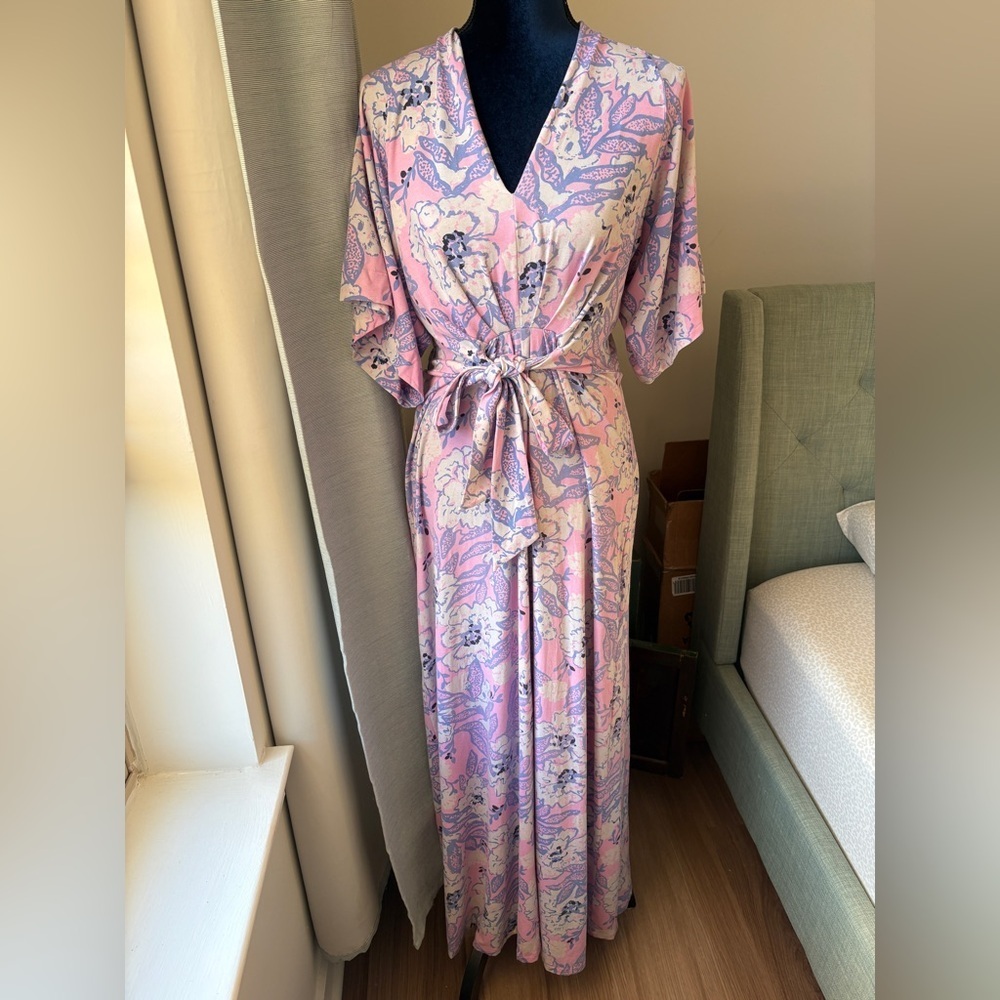 Lilly Pulitzer sz 10 Wisteria kimono Sleeve V-Neck Maxi Dress Floral Stretch - Picture 2 of 10